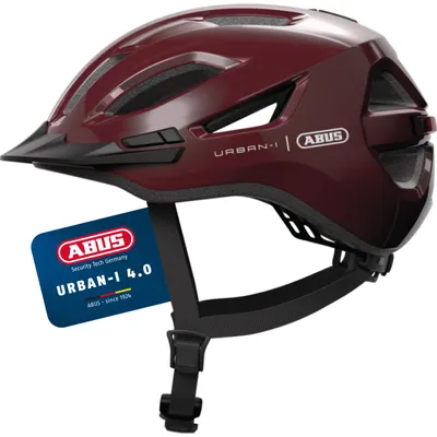Produktbild von ABUS Stadthelm Urban-I 4.0 - Fahrradhelm mit aufladbarem Rücklicht, 2 Leuchtmodi, Schirm, Zopf-Öffnung und magnetischem Verschluss - für Jugendliche, Frauen und Männer - Größe S, rot