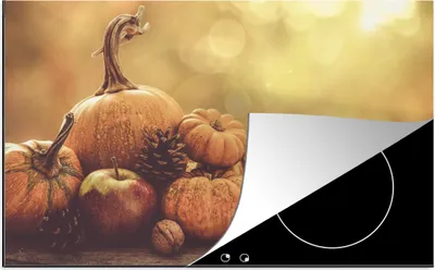 Produktbild von KitchenYeah© Herdabdeckplatte Kürbis - Herbst - Tannenzapfen - Obst - Apfel , 91x52cm, Küche Deko, Glaskeramikkochfeld Herdabdeckung, Abdeckplatte fùr Kochfeld