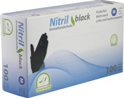 Produktbild von Medi-Inn+ Nitril black plus Einweghandschuhe Größe M | 100 Stück | Nitrilhandschuhe schwarz in praktischer Spenderbox | puderfrei & latexfrei