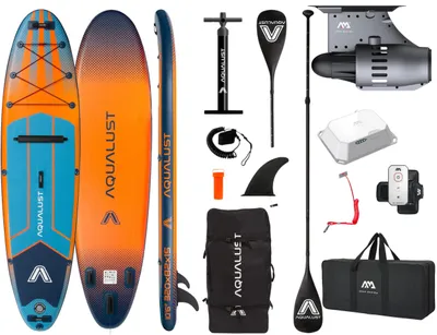 Image de AQUALUST 10.6 : Kit de planche de stand-up paddle (SUP) de 320 cm, avec moteur Aqua Marina BlueDrive, adapté pour les personnes jusqu'à 150 kg