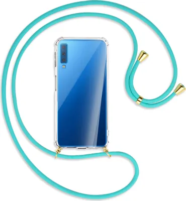 Produktbild von Handykette Backcover-Schutzhülle mit Band (Metall goldfarben) für Samsung Galaxy A7 2018 - türkis
