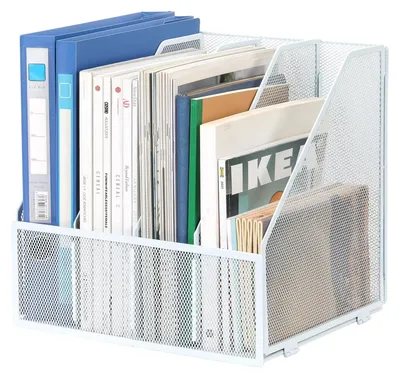 Zdjęcie produktu dla Omgoods - Metalowy segregator na czasopisma formatu A4 z 4 przegródkami