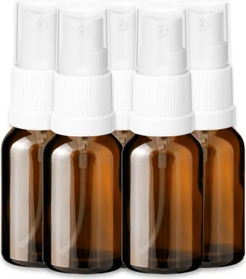 Produktbild von 5x Glasflasche braun 15 ml mit weißem Zerstäuber leere Kosmetikflasche