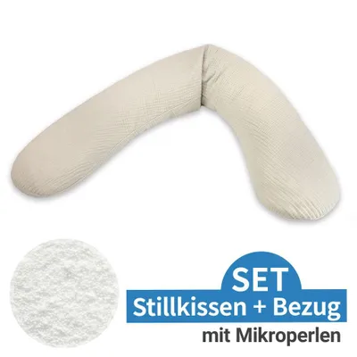Immagine prodotto di Cuscino per l'allattamento Theraline "Das Original" con microsfere, fodera inclusa, 190 cm, colore: 192 beige sabbia. Mussola