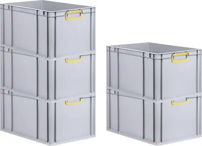 Produktbild von SparSet 5x Eurobox NextGen Color | HxBxT 32x40x60cm | 65 Liter | Griffe gelb geschlossen | Verstärkter Boden | Grau | Eurobehälter, Transportbox, Transportbehälter, Stapelbehälter
