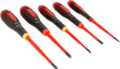 Produktbild von Bahco ERGO Isolierter Schraubendreher-Satz für Schlitz- und Phillips-Schrauben mit 3-Komponenten-Griff, VDE-, Slim-Klinge - 5-tlg.