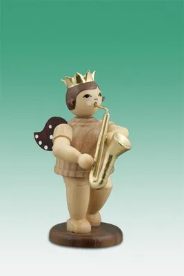 Produktbild von Holzfigur Musikantenengel mit Saxophon und Krone natur Höhe 6,5cm NEU