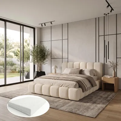 Produktbild von Ankado Polsterbett 200x200 cm - mit Matratze H3/H4 20 cm - Metall-Lattenrost - Bettkasten - Bouclé-Stoff Quelle 02 Creme