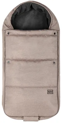 Productafbeelding van Novi Uni Cozy voetenzak, effen hazelnootbruin, universeel, warme fleecevoering, 95x50 cm, met capuchon, meerdere ritsen, geschikt voor kinderwagens en buggy's