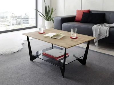 Produktbild von Couchtisch Leon mit Glasablageplatte | 90x60 | Eiche massiv