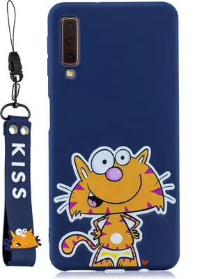 Produktbild von Für Samsung A7 2018 Cartoon Lovely Coloured Painted Soft TPU Rückendeckung rutschfest Full Protective Case mit Lanyard Saphir