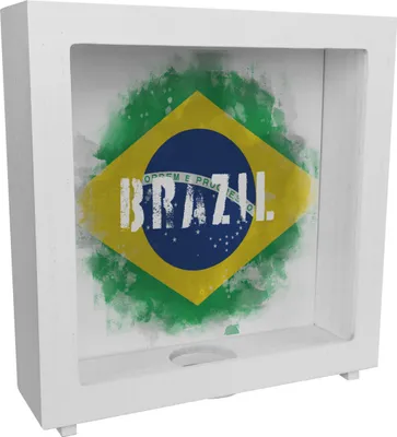 Produktbild von Rahmen Spardose aus Holz mit Brasilien-Flagge im Used Look - Sparschwein für