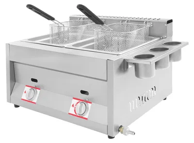 Produktbild von Gas Fritteuse - Gewerbliche Doppel Fritteuse - 2x6 L Edelstahl 430 - 50–380 °C regelbar - Für Restaurant Imbiss Küche - Silber