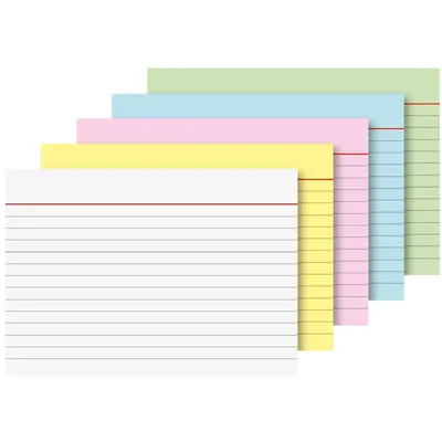 A stack of colorful index cards fanned out.