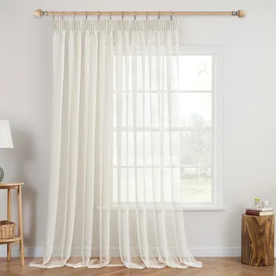 Produktbild von 1 x Transparente Rüschengardinen 300 x 225 cm Creme - Transparent mit Plissee-Band
