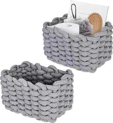 Produktbild von Premium-Set mit 2 Baumwollkorb-Organizern - Grau - Lauer-Organizer für Kosmetik und Hautpflege
