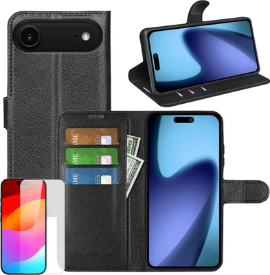 Obrázek produktu pro Pro Apple iPhone 17 Air Koženkové pouzdro Book Wallet Case Black + 9H Hard Glass