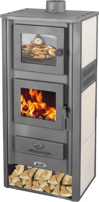 Produktbild von Kaminofen mit Backfach Weiß Holzofen 12,1 kW Kamin Ambasador Ofen Dauerbrandofen Werkstattofen Schwedenofen Hüttenofen Heizofen