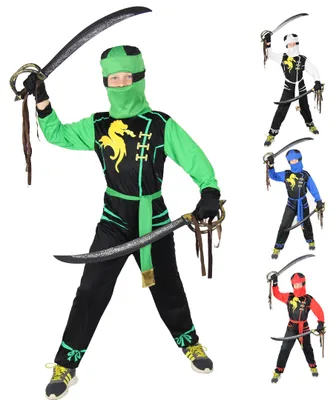 Produktbild von Drachen Ninja Kostüm für Jungen schwarzes Ninjakostüm Kinderkostüm, Größe:110/116, Farbe:Rot