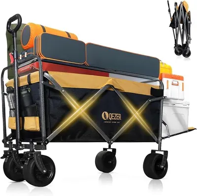 Produktbild von Bollerwagen faltbar,Tragfähigkeit 210 kg, Multifunktionaler Faltwagen mit geländegängigen Rädern, tragbar für Camping, Garten, Einkaufen und Strand