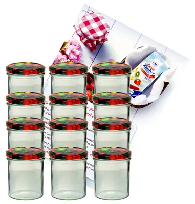 Produktbild von 12er Set Sturzglas 350 ml To 82 Obst Deckel incl. Diamant Gelierzauber Rezeptheft