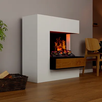 Produktbild von GLOW FIRE Elektrokamin 'Planck' | Wasserdampf Kamin mit OMC 500 inkl. Holz in weiß Rechtsoffen | HxBxT: 109x110x53cm