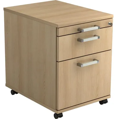 Produktbild von Rollcontainer 58cm 1 Schub 1 Hängeregistratur Schloss Chromgriff Eiche