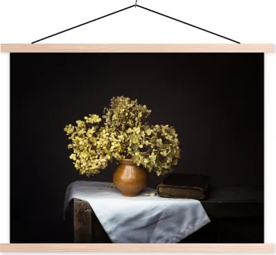 Produktbild von MuchoWow® Textilposter Getrocknete Blumen - Vase - Stilleben 120x90 cm mit holzfarbenen Rahmen - Magnetisch