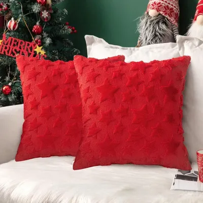 Immagine prodotto di Set di 2 federe decorative natalizie, colore rosso, tessuto velluto, 45x45 cm
