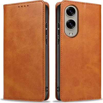 Produktbild von Handyhülle für Samsung Galaxy S25 Edge Kunstleder Flip Cover Hülle Handytasche Case Kartenfach Farbe: Hellbraun