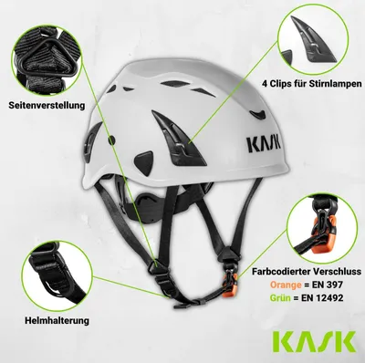 Produktbild von KASK Schutzhelm Superplasma AQ, Industriekletterhelm - Arbeitsschutzhelm, Drehrad, Sanitized, EN397 Farbe:weiß