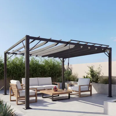 Produktbild von Pergola MCW-L40, Garten Lamellen-Pavillon Terrassenüberdachung, 8cm-Alu-Gestell Stoff/Textil, 3x3m anthrazit