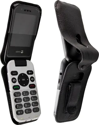 Produktbild von caseroxx Ledertasche mit Gürtelclip kompatibel mit Doro 7030 / 7031 aus Echtleder, Tasche mit Gürtelclip und Sichtfenster