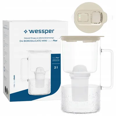 Obrázek produktu pro Wessper skleněná karafa s vodním filtrem, béžová, 2 l, s LED indikátorem filtru + 1 filtrační vložka