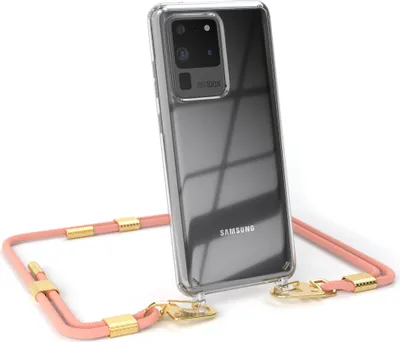 Produktbild von EAZY CASE Handykette für Samsung Galaxy S20 Ultra / S20 Ultra 5G, Transparente Silikonhülle mit Band, Clear Case, abnehmbar in  Rosa
