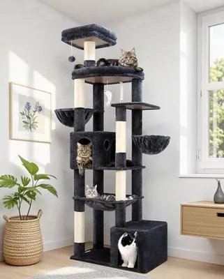 Image de Structure d'escalade XXL - Gris foncé - Hauteur : 194 cm - Pour 3 à 5 grands chats