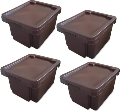 Produktbild von 4er Set Drehstapelbox Multibox Lagerbox Aufbewahrung Kiste Farbe braun 20 L mit Deckel