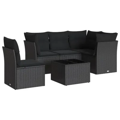Image de vidaXL Ensemble de salon de jardin 6 pièces avec coussins noir poly rotin