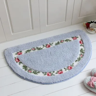 Image de Chic Rose Flowers Tapis de bain en forme de demi-lune Tapis de sol pour tapis d'intérieur, polyester, bleu, 50 × 80 cm