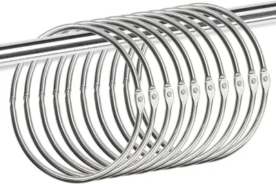 Obrázek produktu pro Kroužky na závěs do sprchy, balení 40 kusů, kovové klipsy, stříbrné, průměr 50 mm