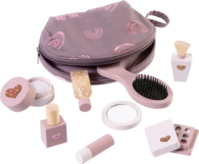 Produktbild von howa Spielzeug Schminkset Kosmetiktasche für Kinder mit 8 tlg. Holzzubehör und Herzaufklebern 48812