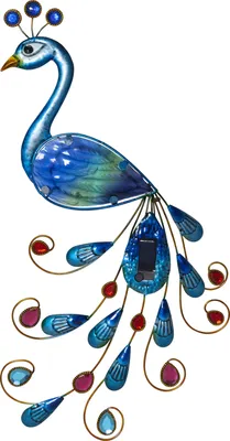 A decorative solar-powered peacock.