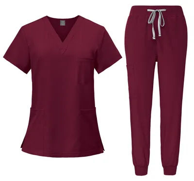 Imagen del producto de Bata médica de secado rápido - Conjunto de uniformes médicos - Cuello en V - Mangas cortas - 3 bolsillos - Ultraligera y cómoda - Uniformes médicos