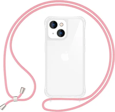 Immagine prodotto di Custodia con cinturino per iPhone 15 custodia per telefono cellulare appesa custodia di protezione telefono cellulare catena cavo rosa