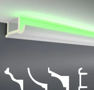 Produktbild von HEXIM LED Stuckleisten Muster - Indirekte Beleuchtung mit Deckenleisten aus PU, leicht & lichtundurchlässig- (20cm LED-17) Stuckprofil Profil