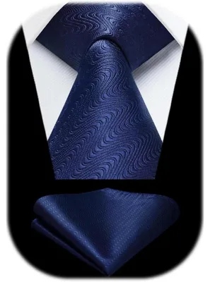 Obrázek produktu pro Sada kravat a kapesníku pro muže, tmavě modrá, polyester