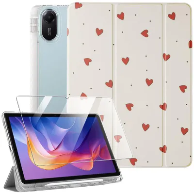 Image de Coque + Verre Trempé pour Xiaomi Redmi Pad 2 11" 2025, Anti-Rayures avec Porte-Stylet - Motif Cœur