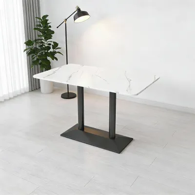 Produktbild von Gastronomiemöbel, Esstisch, Cafétisch, Metall-Sockel, Weiß-Schwarz, rechteckige Sinterstein-Tischplatte 120×60×75 cm 【YB-CB97】/Y-BH-120/