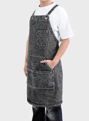 Produktbild von Jeansschürze mit Kreuzrücken, Unisex, verstellbare Latzschürze mit Taschen für die Küche