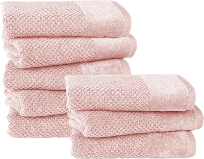 Produktbild von Pure Label 8-TLG Handtücher Set mit Aufhängeschlaufen aus Baumwolle, saugstark und weich | 8er Pack Handtücher 50x100 cm aus Baumwolle, Rosa